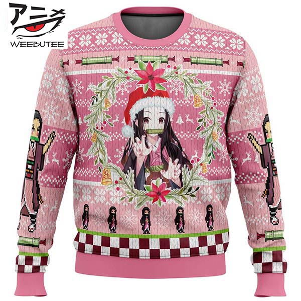 Christmas Nezuko Kamado Demon Slayer Snowflake Pattern Anime Funny Cute Best For 2023 Holiday Christmas Ugly Sweater