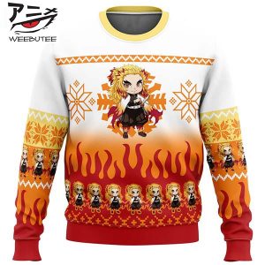 Chibi Christmas Kyojuro Rengoku Demon Slayer Snowflake Pattern Best For 2023 Holiday Christmas Ugly Sweater
